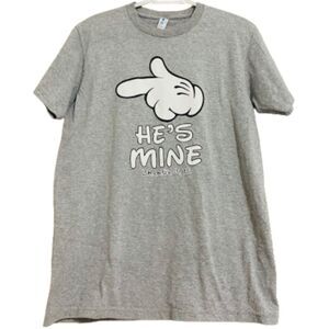 SUNA WOMEN’s Round Neck GRAY “HE’S MINE” Mickey Mouse PRINT T-SHIRT Size M
